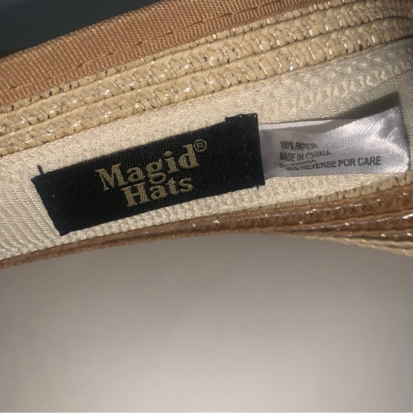 MAGID HAT Beige Straw Sun VISOR Floppy Beach Roll Up WIDE BRIM PACKABLE Bow - Picture 5 of 5